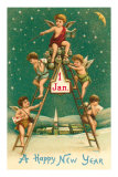 Happy New Year, Cherubs on Ladder Photo