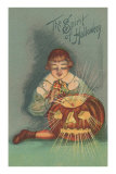 Boy Lighting Jack O'Lantern Prints