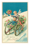 Children and Clover in Sled Affiches