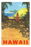 Hawaii, Cruise Liner, Girl on Beach Path Lámina Hawaii, Cruise Liner, Girl on Beach Path Lámina