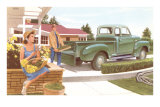 Fifties Suburban Gardening Scene Posters