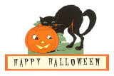 Happy Halloween, Cat and Jack O'Lantern Poster