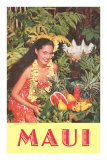 Maui, Hawaiian Woman with Fruit Print