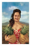 Wahini with Pineapples, Hawaii Prints