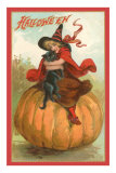 Halloween, Victorian Witch on Pumpkin Photo