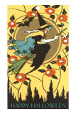 Happy Halloween, Witch on Broom Posters