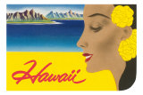 Hawaii, Graphic of Diamond Head and Woman Prints