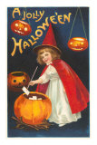 Halloween, Little Witch with Pumpkin Cauldron Prints