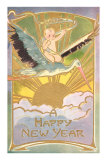 Bonne année, bébé sur une cigogne Posters