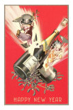Cartoon Children with Champagne Bottles Prints