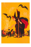 Witch with Goblin Emerging from Pumpkin Prints