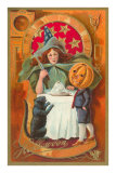 Old Fashioned Halloween, Witch, Cat, Jack O'Lantern Poster
