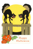 Happy Halloween, Black Cats on Fence Photo