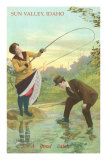 Sun Valley, Idaho, Woman Hooking Skirt in Stream Prints