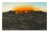 Spectators on Cooled Lava by Hawaiian Volcano Print