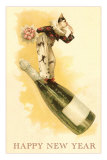 Clown with Bouquet on Champagne Bottle Prints