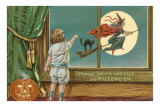 Strange Sights Are Seen on Halloween, Witch from Window Posters