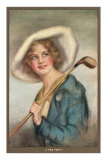 Lady in Hat with Golf Club Poster