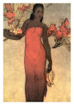 Hawaiian Woman with Fruit and Flowers Plakaty
