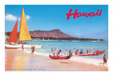 Waikiki Beach et Diamond Head, Hawaii Affiches