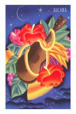 Graphic of Ukulele and Tropical Flowers, Aloha Posters