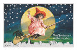 May Fortune Smile on You, Halloween, Girl on Broomstick Posters