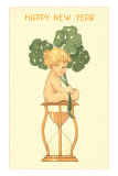 Baby on Hourglass with Four-Leaf Clovers Prints