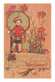 Poinsettias, Boy with Clock and Fruit Prints