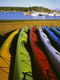 Sea Kayaks, Fisherman Bay, Lopez Island, Washington, USA Photographic Print by Charles Gurche