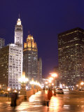 Wacker Drive and Skyline at night, Chicago, Illinois, USA Photographic Print by Alan Klehr