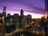 Skyline and River Looking West at Sunset, Chicago, Illinois, USA Photographic Print by Alan Klehr