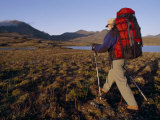 Backpacker Hikes across Tundra by a Lake in the Logan Mountains Photographie par Gordon Wiltsie