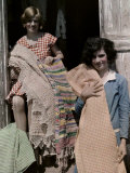 Two Girls Pose in a Doorway Holding Handmade Cloth Photographic Print by Edwin L. Wisherd