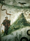 Bacchus, Roman God of Wine, Stands before Vesuvius in Ancient Fresco Photographic Print by O. Louis Mazzatenta