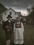 Fiddler Poses with a Woman at a Country Wedding in Voss Photographic Print by Gustav Heurlin