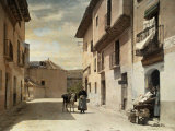 Woman and Donkey Stand in an Empty Street in Segovia Photographic Print by Gervais Courtellemont