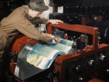 Worker Keeps Ink Flowing Smoothly with a Spatula Photographic Print by B. Anthony Stewart