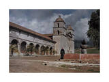 Franciscan Friar Stands in Front of the Mission at Santa Barbara Photographic Print by Franklin Price Knott