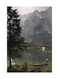 View of St. Bartholoma, a Lodge and Chapel, on the Konigssee Lake Photographic Print by Hans Hildenbrand