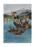 Early Humans Hunt an Irish Elk, Now Extinct Photographic Print by Charles Knight