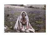 Christian Girl Wearing a Festal Costume Sits in a Field in Ramallah Photographic Print by Maynard Owen Williams