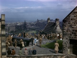 Tourists and Soldiers Walk in Edinburgh Castle Yard Overlooking City Photographic Print by B. Anthony Stewart