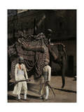 Two Indian Screen Actors Await a Ride from an Elephant in Amber Photographic Print by Franklin Price Knott