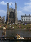 Students Boating on the Cam River Pass King's College Chapel Photographic Print by B. Anthony Stewart