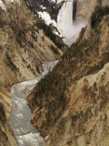 Waterfall Cascading Down a Cliff into the Yellowstone River Below Photographie par William Allen