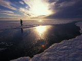 Hunter Walks Along a Newly Opened Lead in Search of Seals or Narwhal Photographie par Paul Nicklen