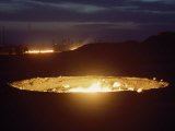 Night View of Fire in a Desert Pit Photographie par Lynn Abercrombie