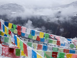 Buddhist Prayer Flags in Fresh Snow East of Deqin Photographic Print by Scott Warren