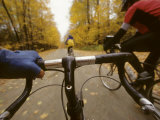 Bikers Ride Down a Country Road in the Fall Photographie par Skip Brown