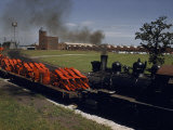 Train Loaded with Corn Pickers Leaves International Harvester Factory Photographie par B. Anthony Stewart